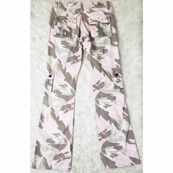 J Star Jeans Vintage Y2K Cargo Camo Pants Low Rise Pink Brown Flare Pockets - Picture 2 of 3